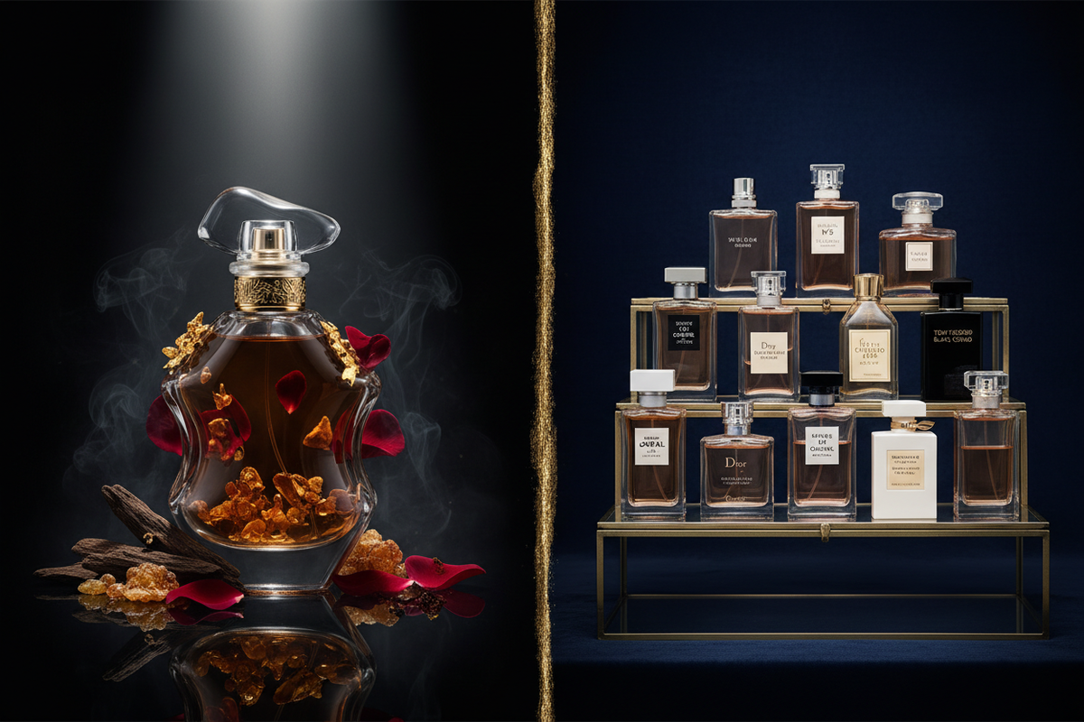 Comparaison entre un parfum de niche et un parfum de grande marque
