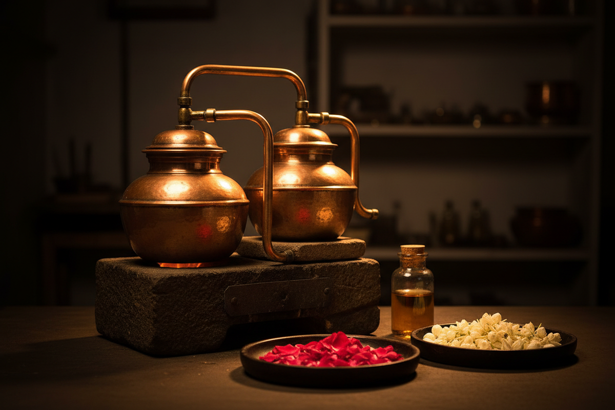 Kannauj et l’attar indien : comprendre le procédé traditionnel deg-bhapka
