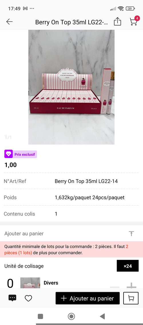 Berry On Top Give Me Gourmand Lattafa 35ml – présentation boîte complète 24 pièces
