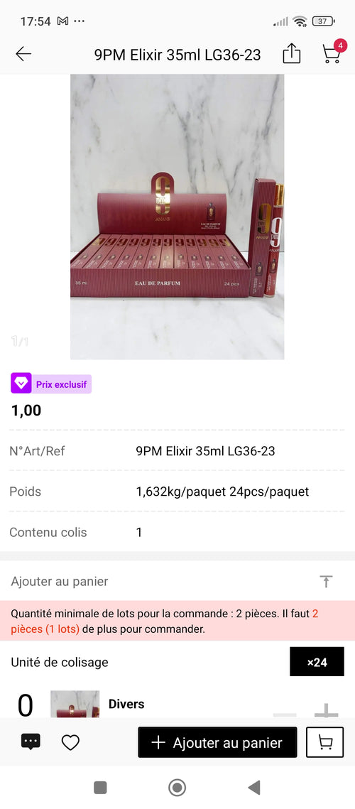 9PM Elixir Afnan 35ml – présentation boîte complète 24 pièces