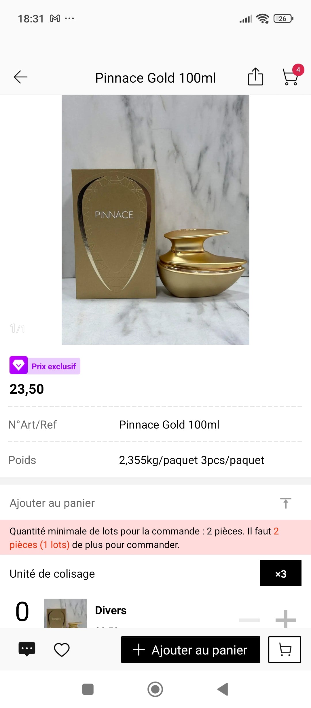 Pinnace Gold 100ml – flacon et écrin doré