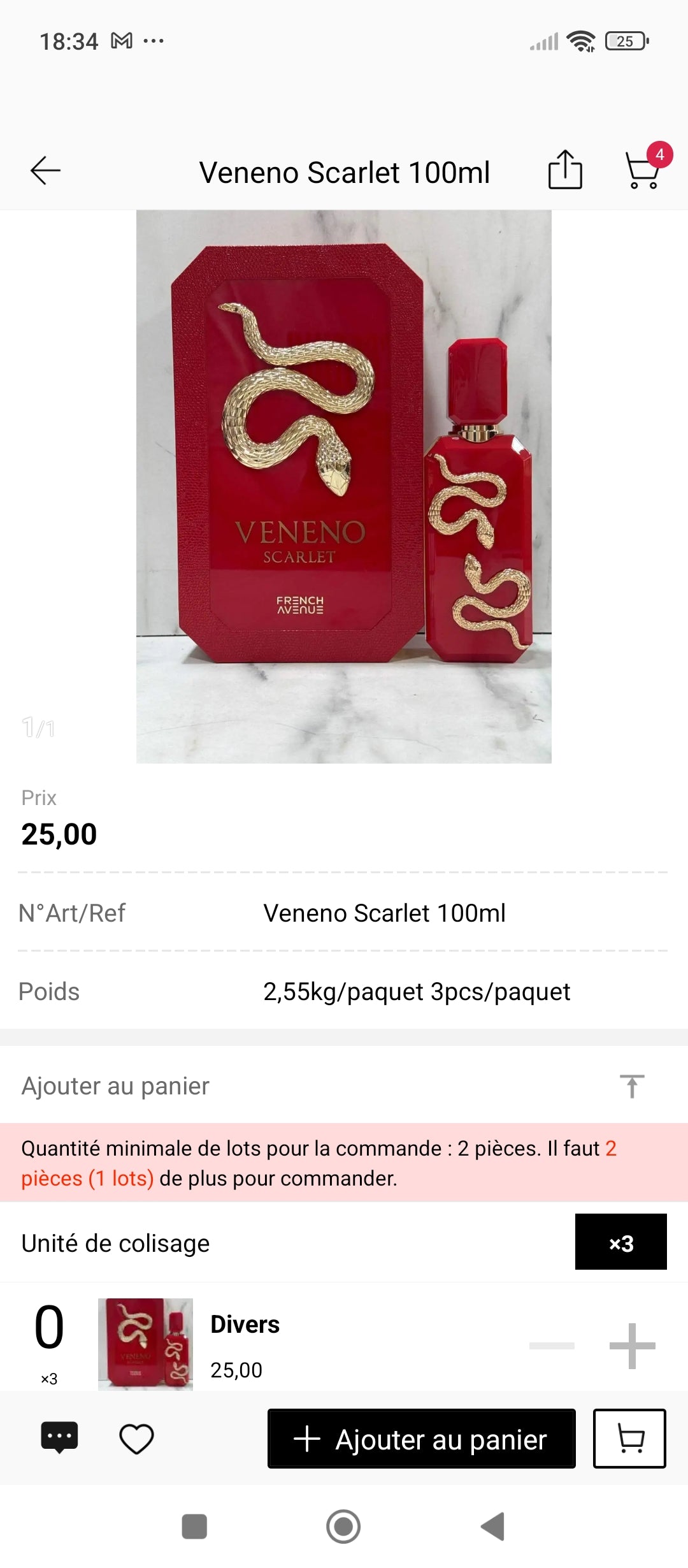 Veneno Scarlet French Avenue 100ml – flacon et écrin rouge et or