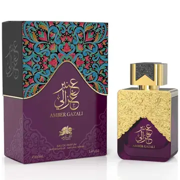 Al Fares Amber Ghazali 100ml - Flacon violet aux arabesques dorées