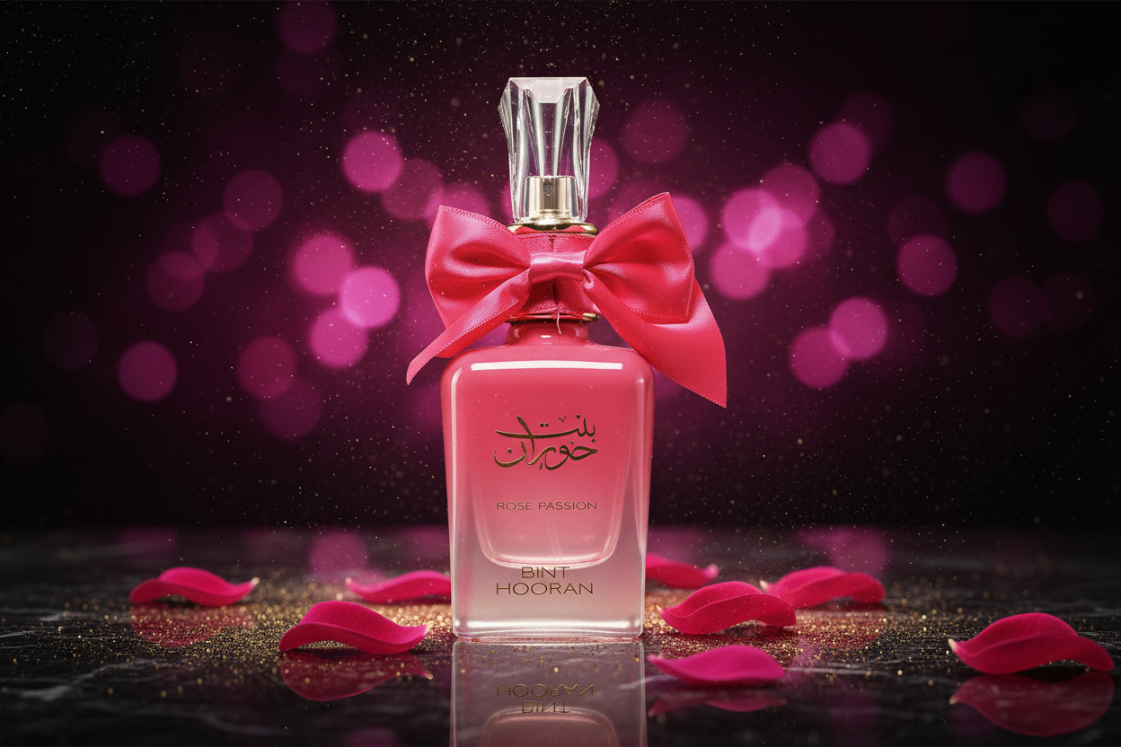 Bint Hooran Rose Passion 100ml – flacon eau de parfum fond sombre