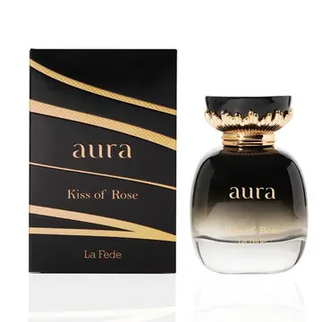 Khadlaj La Fede Aura Kiss of Rose EDP 100ml – flacon verre fumé dégradé couronne dorée dentelle coffret noir lignes or